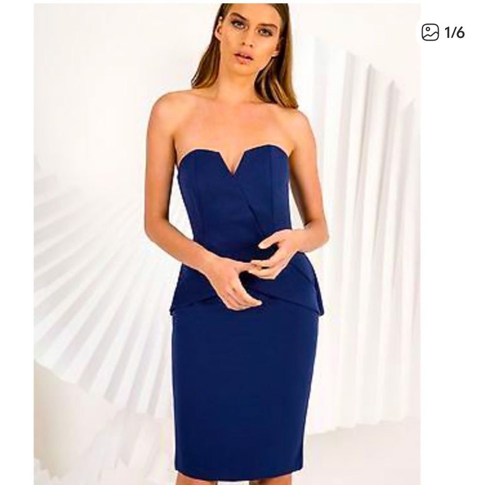 Finders Keepers In Between Days Strapless Dress Peplum Wrap Dress in Navy Size M
